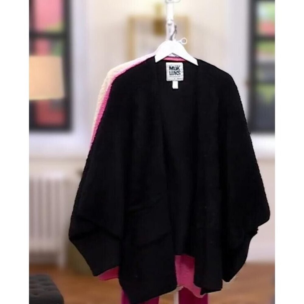 MUK LUKS Teddy Bear Sherpa Lounge Wrap Black Large A678309